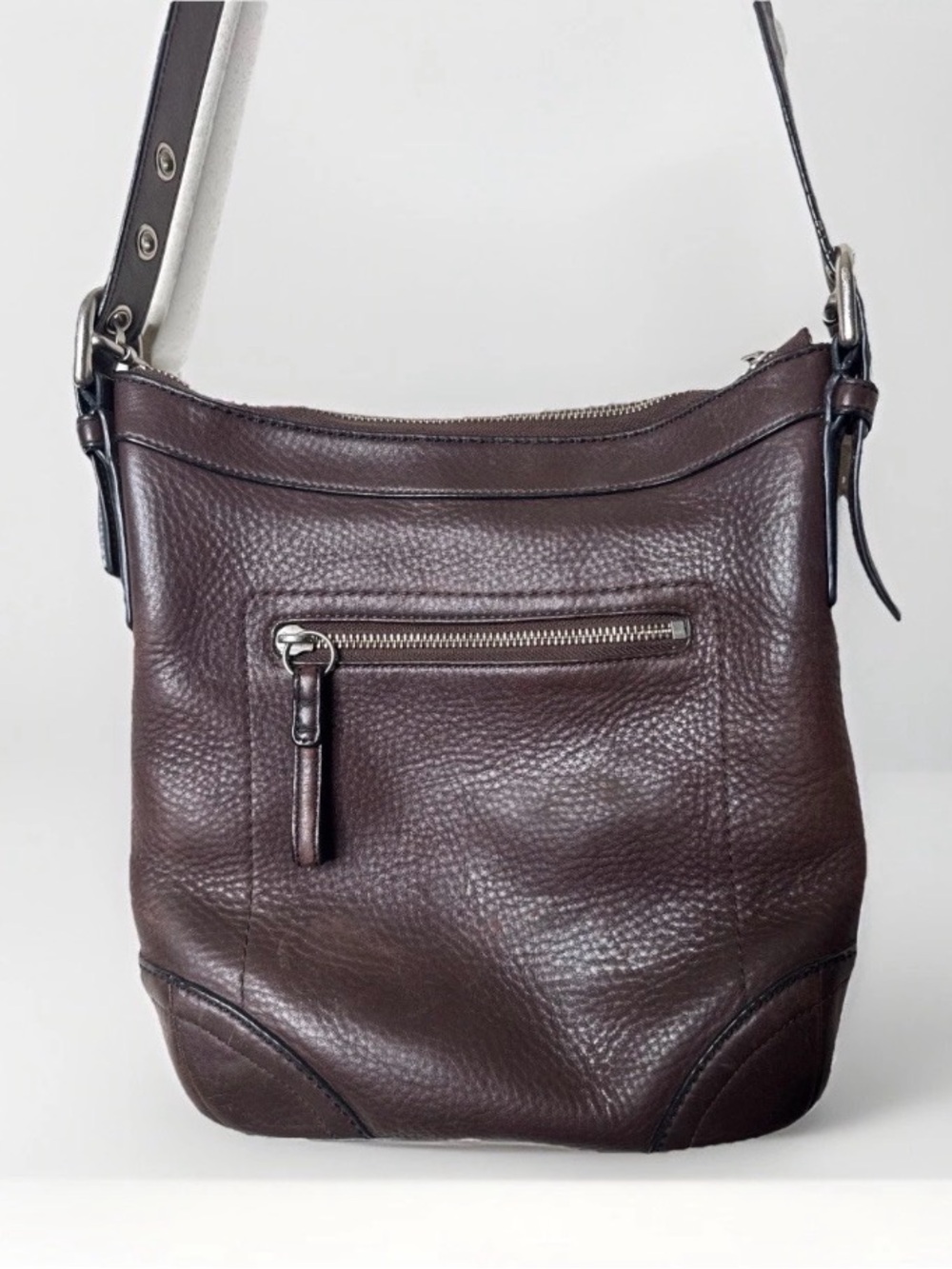 COACH PEBBLE Brown Leather Silver Tone Hardware CROSSBODY Bag F12319 - Picture 2 of 15